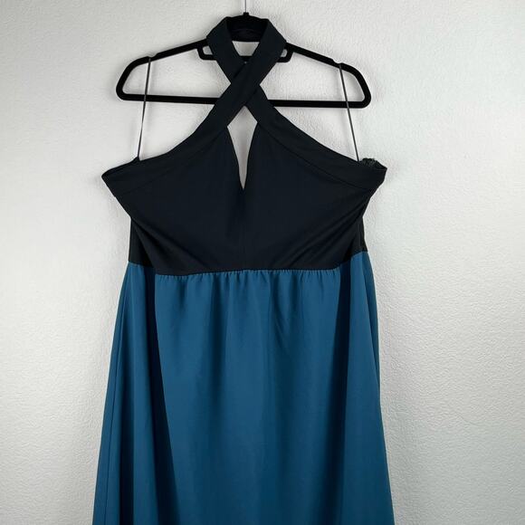 Chelsea28 Mixed Media Colorblock Sleeveless Halter Midi Dress Blue/Black 2X NWT - Picture 5 of 15
